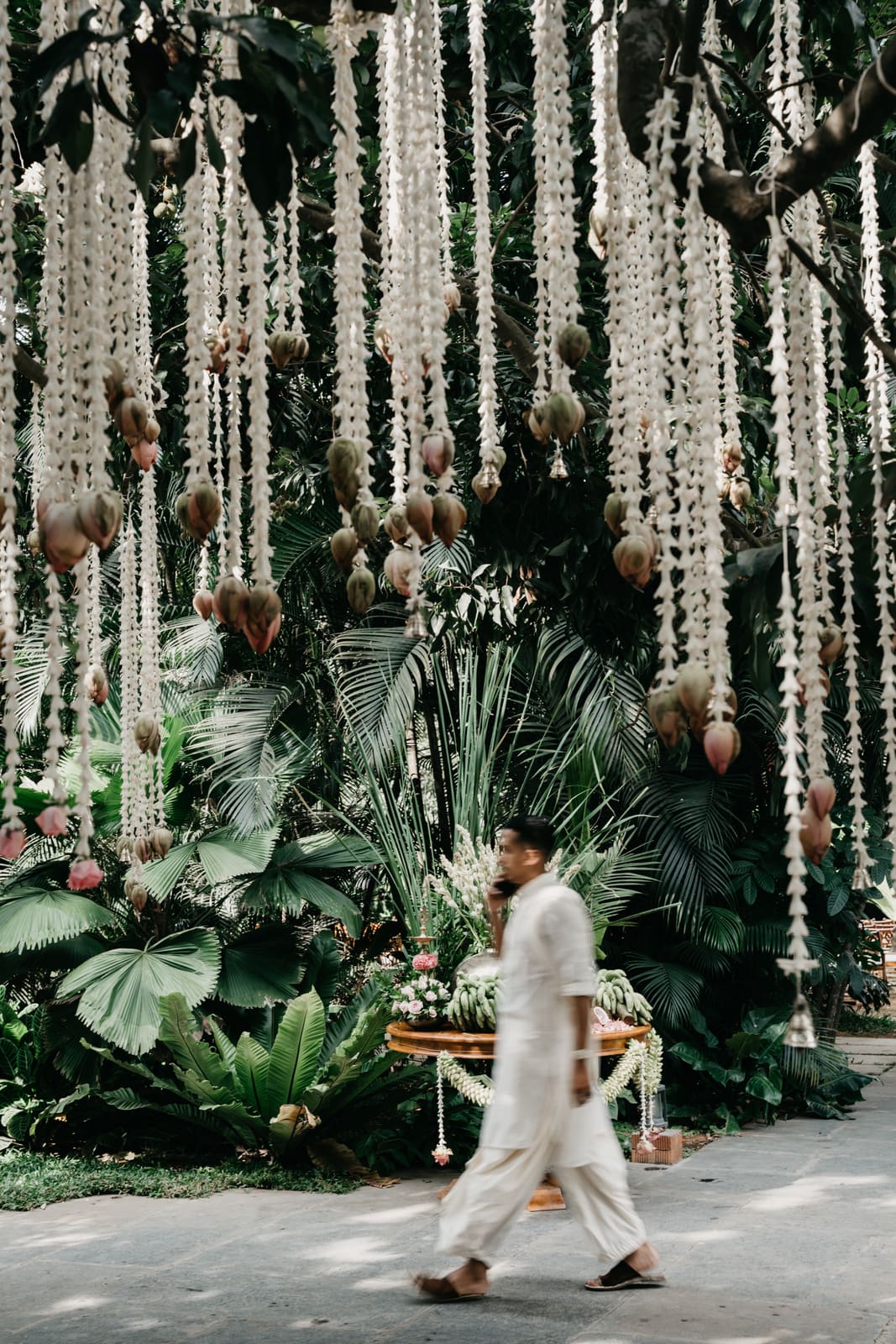 Florals suspended over the garden