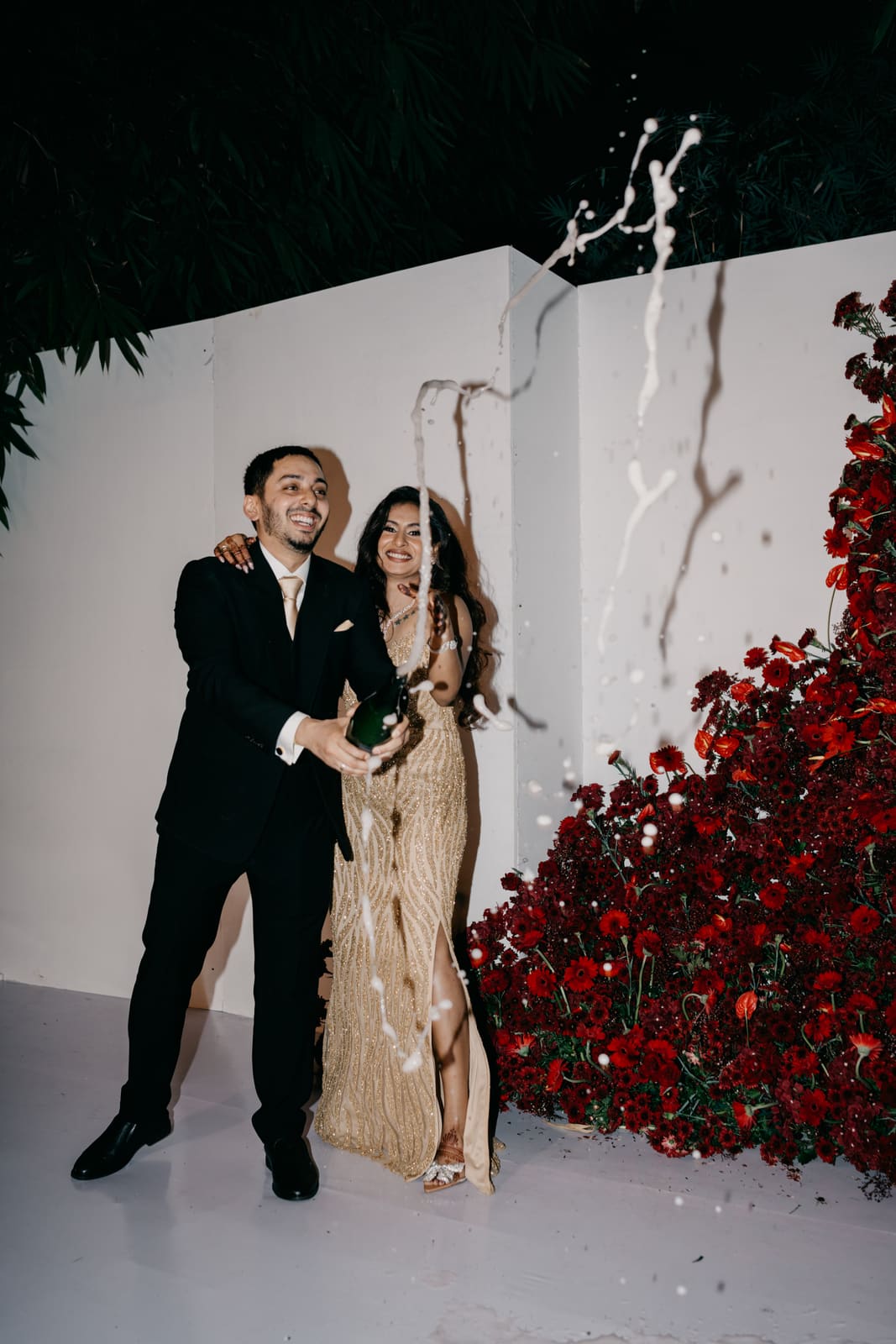 Harshitha and Nikhil at the rose wall
