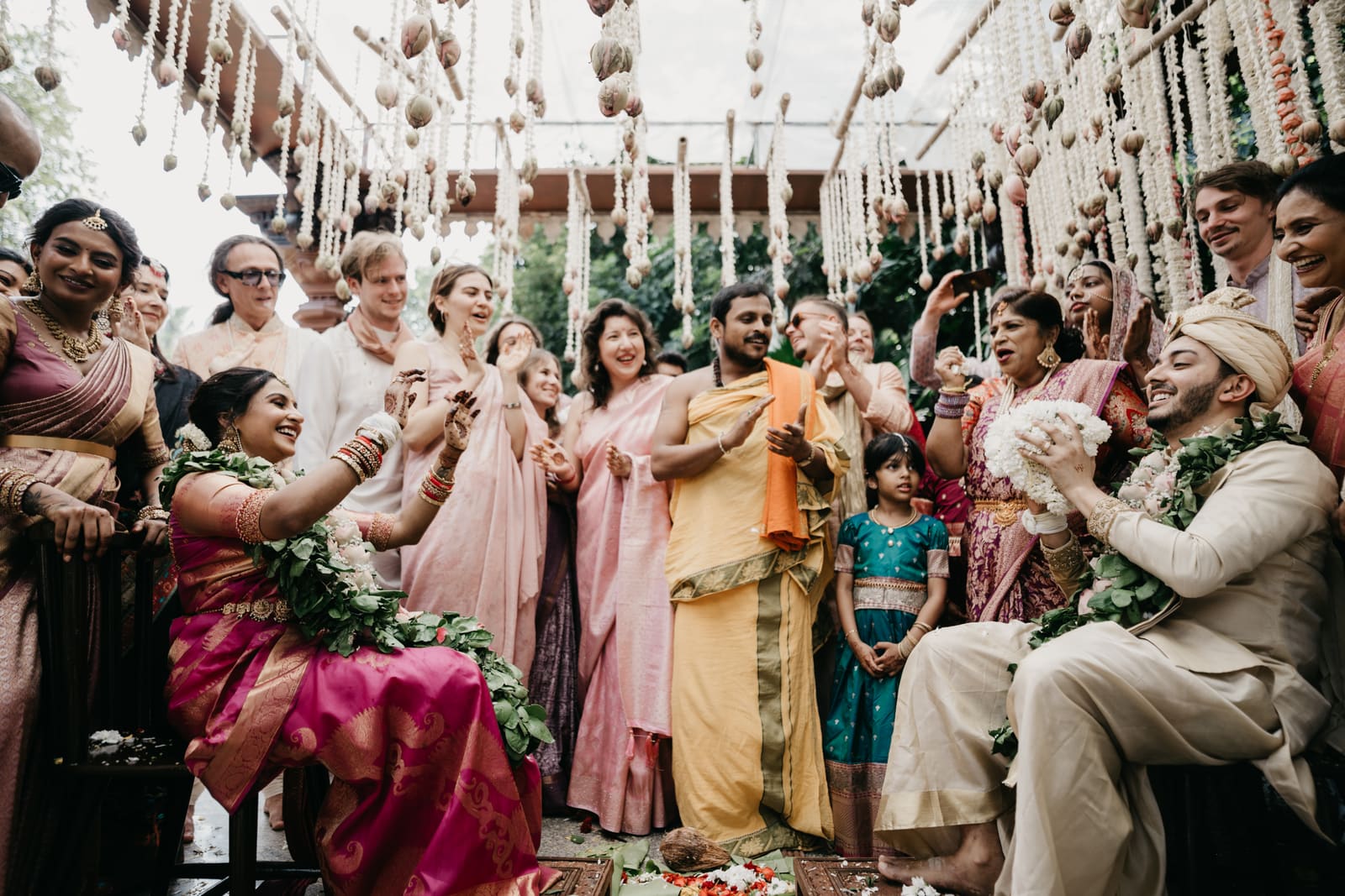 Family raising a toast